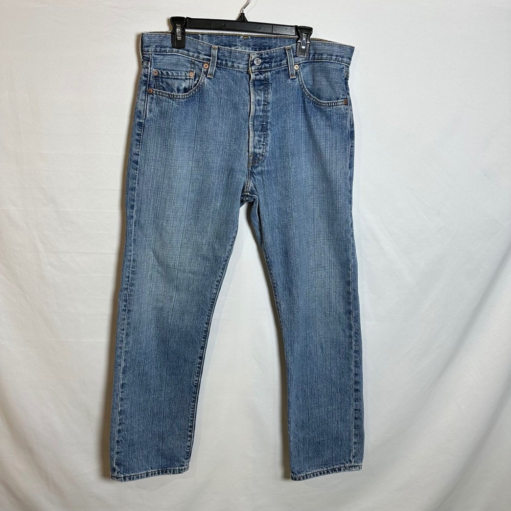 Y2K 2003 Levi's 501 Straight Leg Button Fly Jeans Mens Sz 36X32 Blue Raw Denim